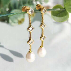 Julie Vos Noel Gold Pearl Statement Earrings